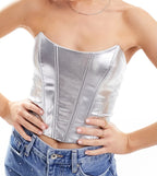 Faux leather bandeau corset