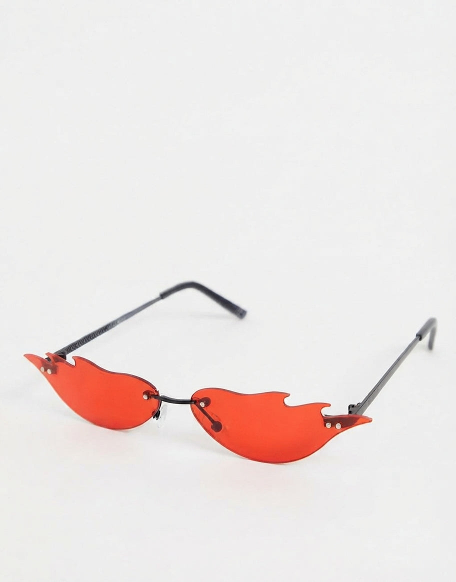 Rimless fashion sunglasses with flame design in red ombre
