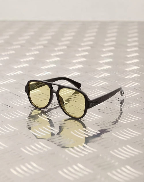 70's aviator sunglasees with yellow lens in black