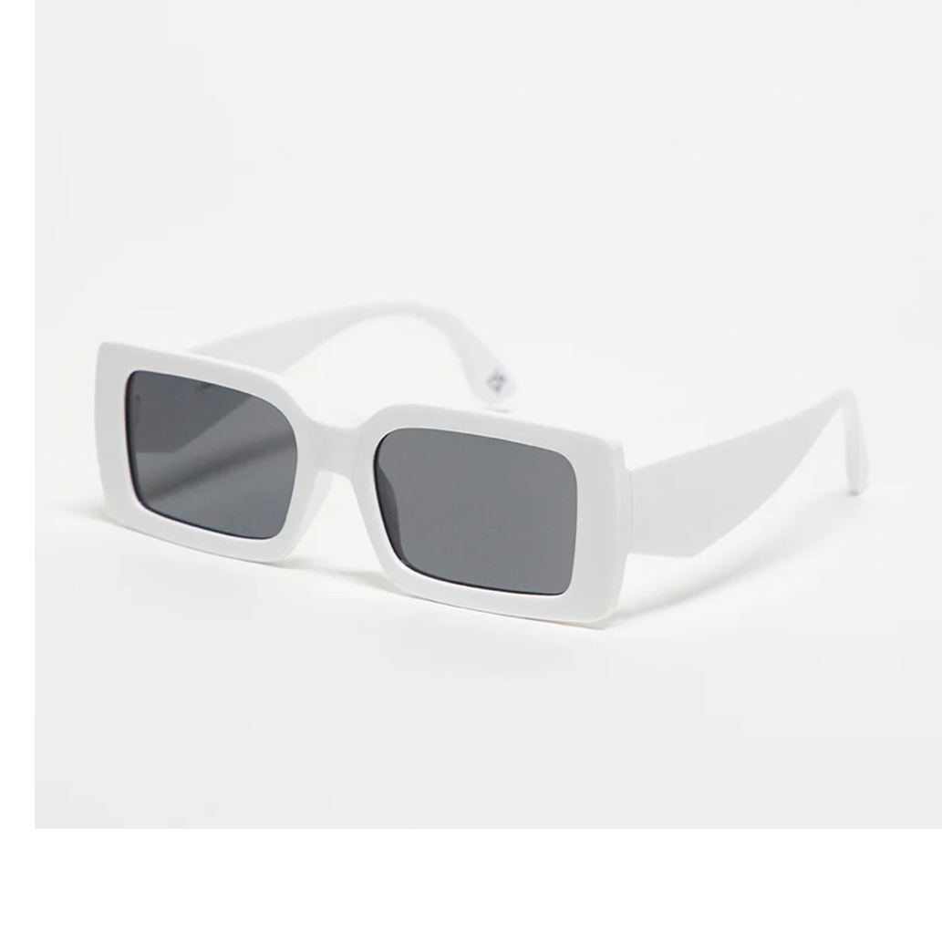 Oversized chunky rectangle sunglasses with smoke lens in white