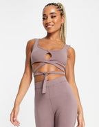 Crop top with wrap and tie details in mink