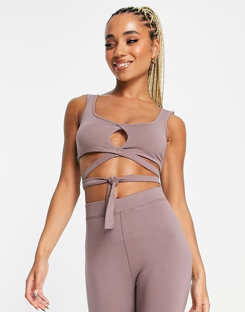 Crop top with wrap and tie details in mink