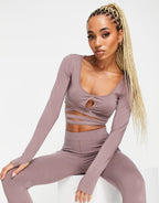 Crop top with wrap and tie details in mink