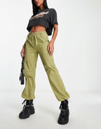 Parachute wide leg trousers in Khaki