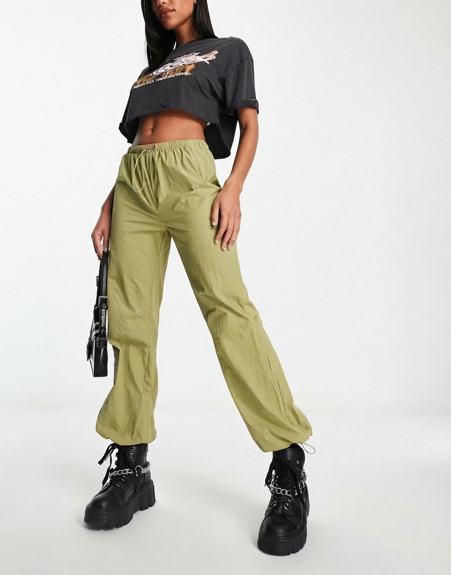 Parachute wide leg trousers in Khaki