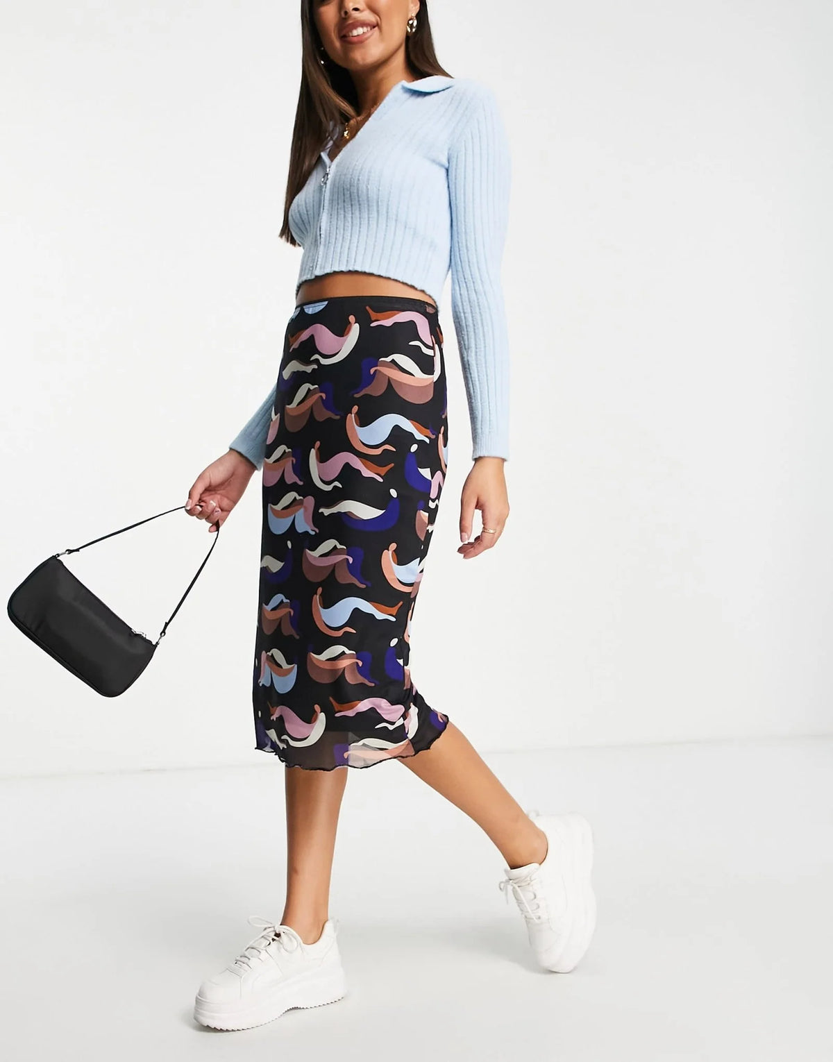 People print mesh midi skirt in multi