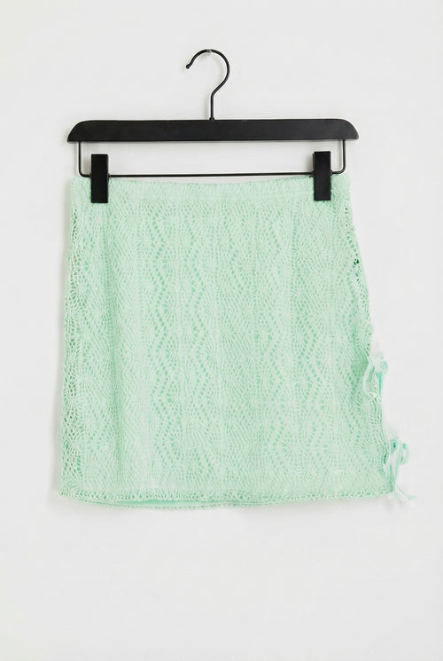 Crochet tie side mini skirt co-ord in mint green