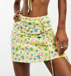 Exclusive tie side mini skirt co-ord in yellow ditsy floral