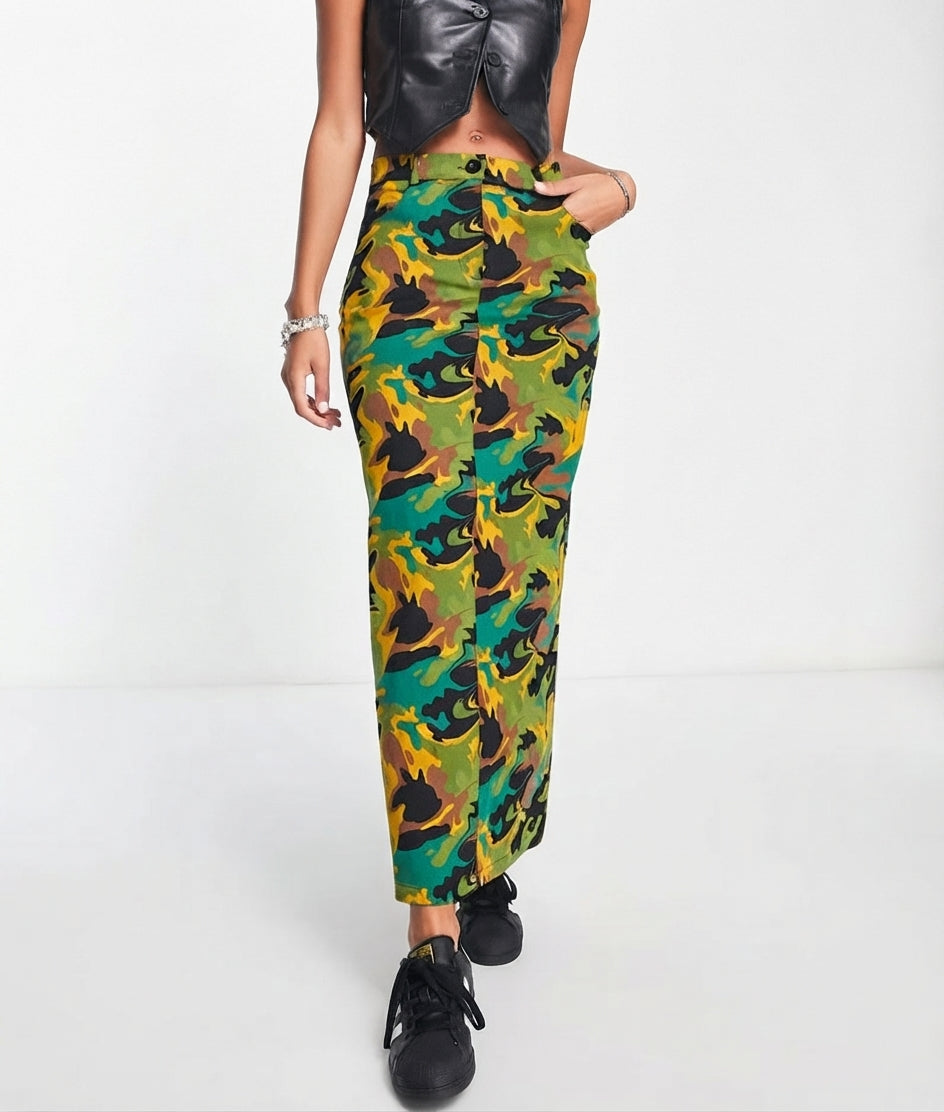 Utility maxi skirt in camo print co-ord