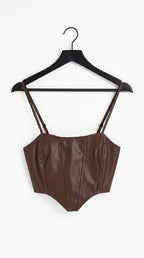 Faux leather corset top co- ord in chocolate brown