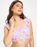 Open back crop top co-ord in lilac mixed gingham