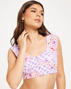 Open back crop top co-ord in lilac mixed gingham