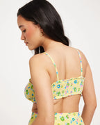 Tall tie detail crop top co-ord in yellow disty floral