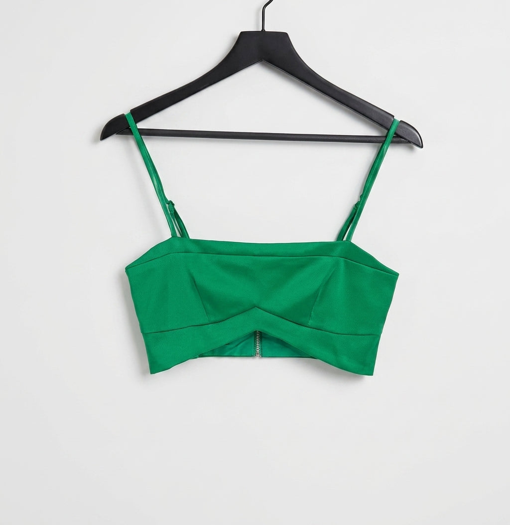Crop satin cami bustier co-ord in jade green