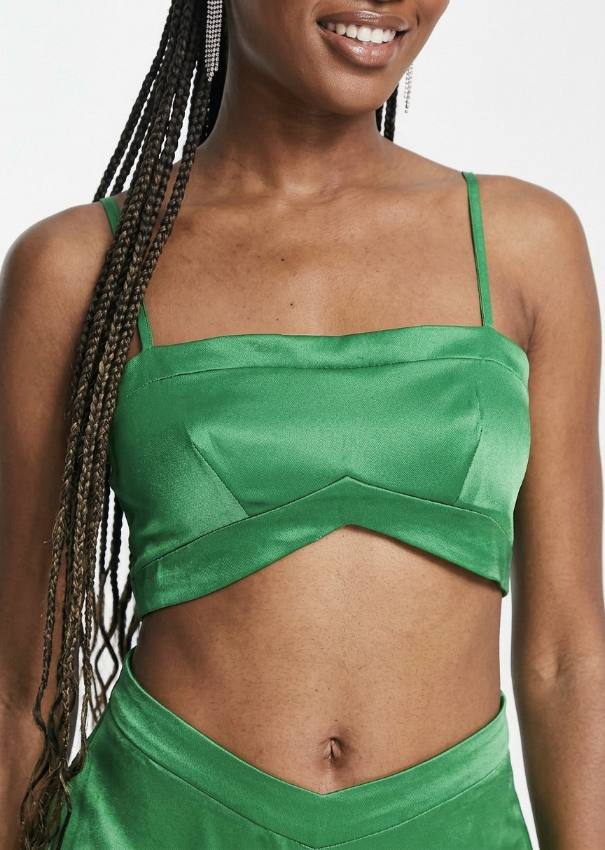 Crop satin cami bustier co-ord in jade green