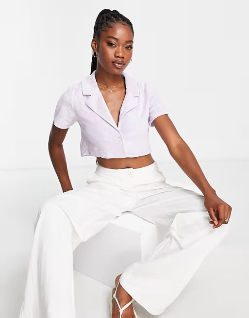 Towelling cropped beach shirt co- ord in lilac