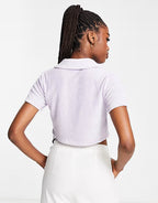 Towelling cropped beach shirt co- ord in lilac