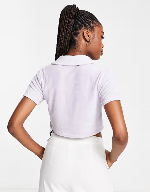 Towelling cropped beach shirt co- ord in lilac
