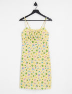 Exclusive ruched detail mini dress in yellow floral