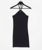 Exclusive halter neck keyhole mini dress in black