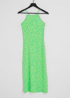 High neck cross midi slip dress in green flower print