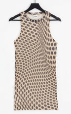 Cut out high neck mini dress in brown wavy spot print