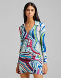 Drape shirt dress in multi holographic print
