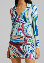 Drape shirt dress in multi holographic print