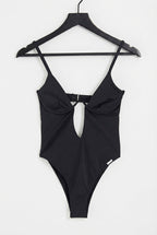 Monowire swimsuit with deep plunge cut out detail in black