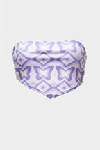 Bandeau bikini top in purple butterfly print