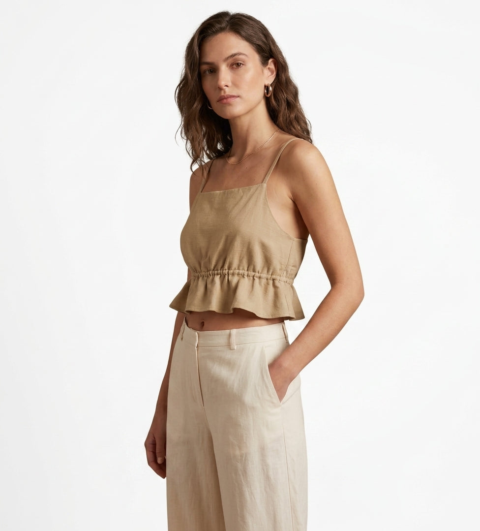 Linen blend open back croptop