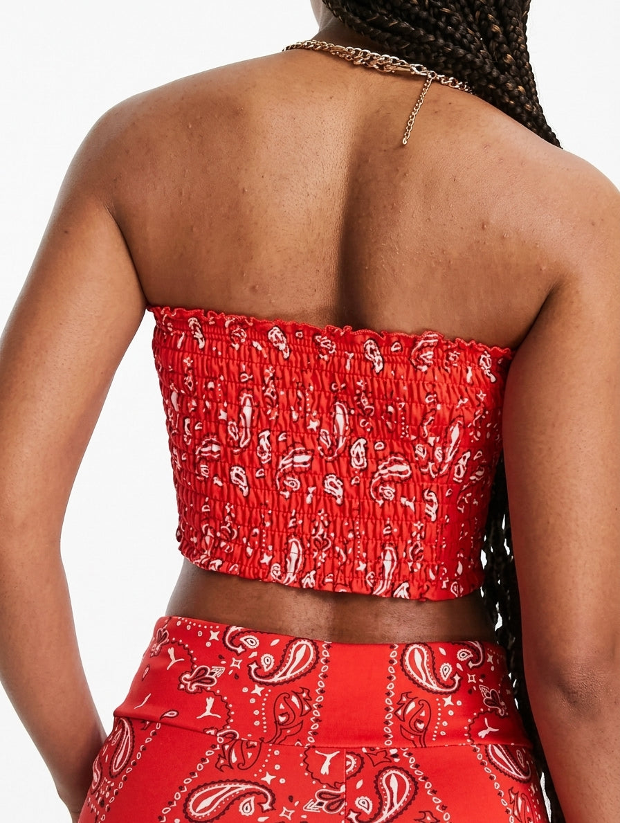 Off beat paisley shirred bandeau in blue - exclusive to asos