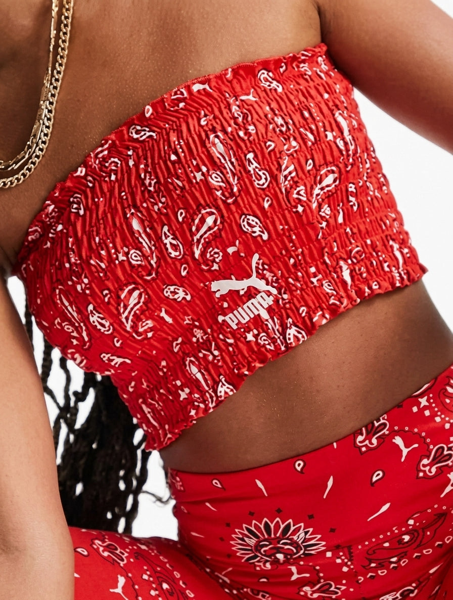 Off beat paisley shirred bandeau in blue - exclusive to asos