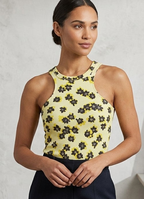 Vest in black & yellow floral