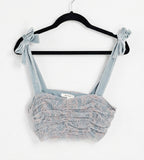 Two-tone lace bustier top in blue and pink